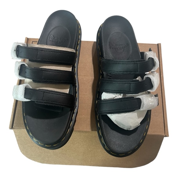 Dr. Martins Blair Leather Buckle Slides in Hydro Leather Black Womens Size 11 - Picture 13 of 13